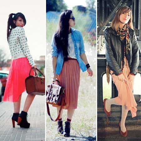 look-rockero-falda-color-coral